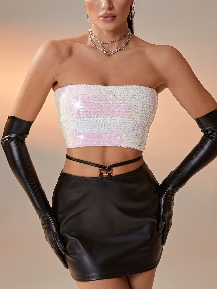 亮片抹胸上衣 - 彩色 - 查看 1