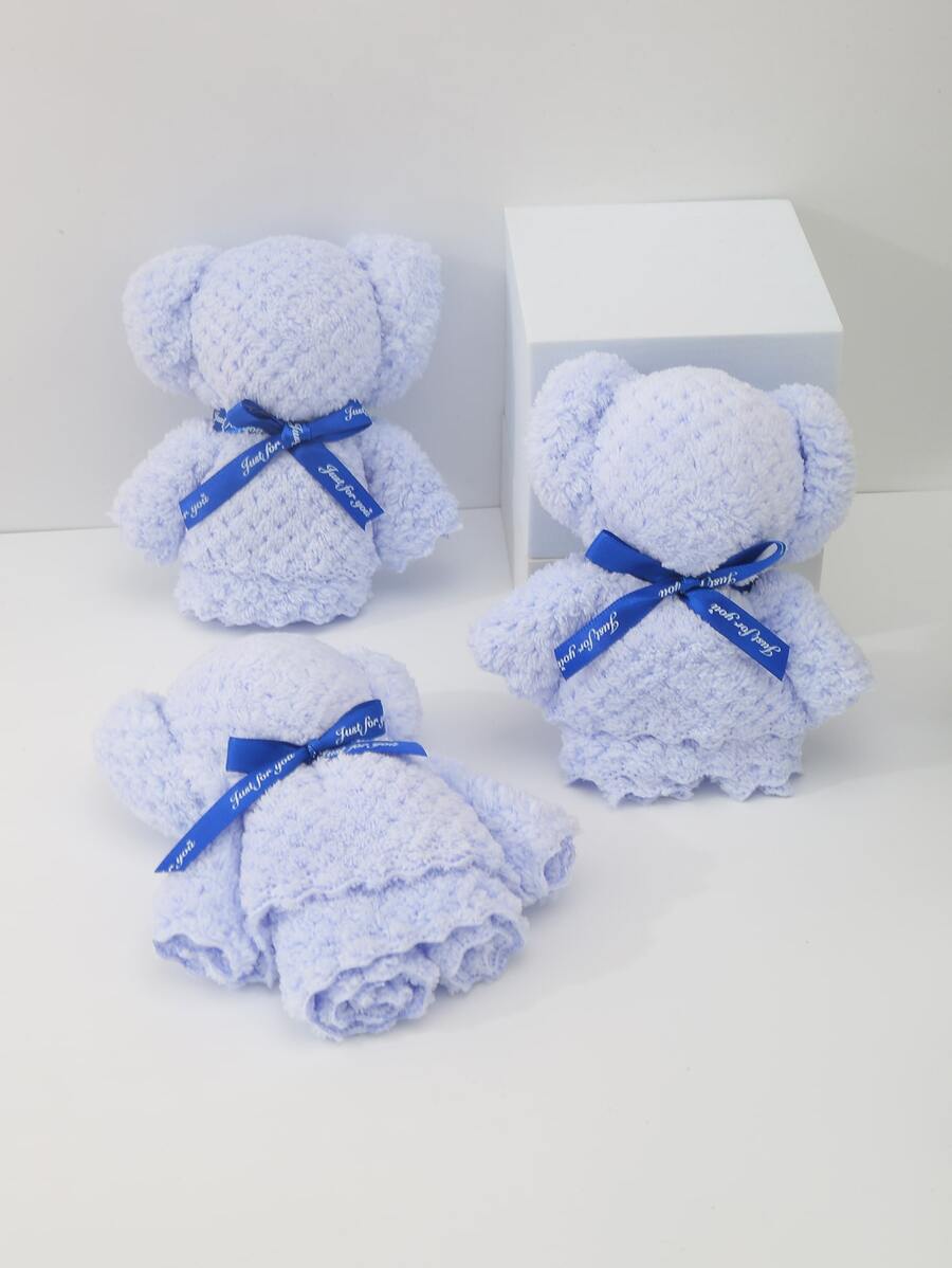 1pc Blue Face Towel, Minimalist Polyester Facial Cleaning Cloth For Bathroom - Blue - View 1