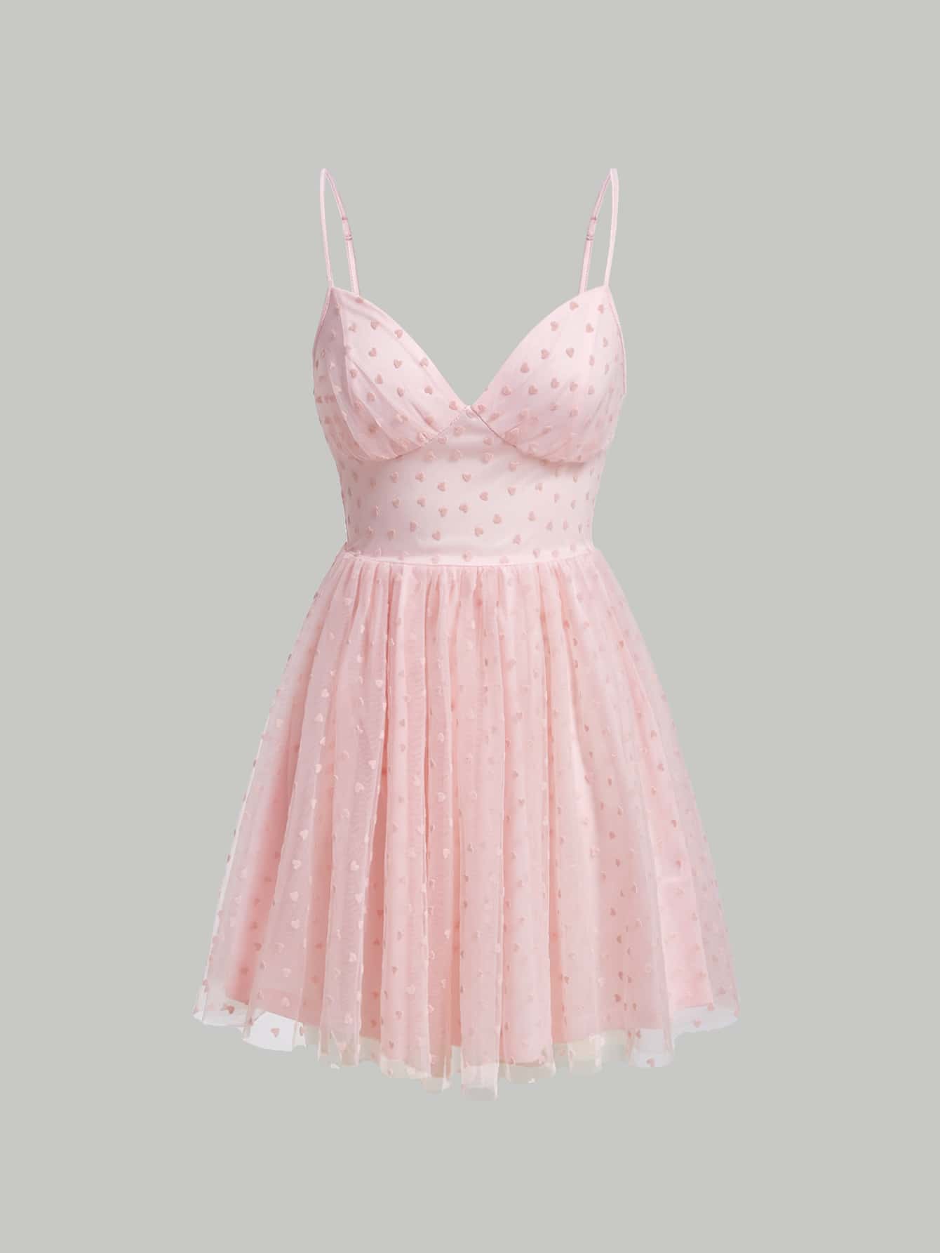 SHEIN MOD Mesh Overlay Cami Dress - Baby Pink - View 1