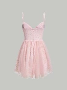 SHEIN MOD Mesh Overlay Cami Dress - Baby Pink - View 2