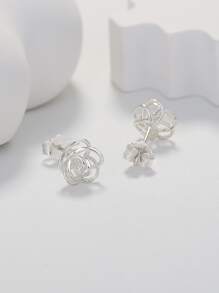 1 Par de Pendientes de botón de Moda con diseño sencillo de Flor hueca, adecuados para mujeres para usar como caídas decorativas en la vida cotidiana (Hechos de Material de Cobre), Mujeres pendientes de joyería de moda y de nicho - Plateado - Ver 8