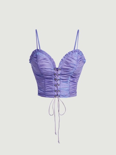 SHEIN MOD Damskie koszulki bez rękawów i na ramiączkach Falbanka Pomarszczony Sznurowane Metalowe oczko Prosty Casual