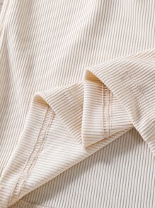 SHEIN Tween 女童杏色荷叶边肩部装饰盖袖紧身 T 恤，春夏 - 杏色 - 查看 9