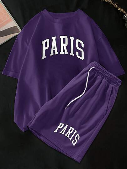 Manfinity EZcore Uomo Tee Grafica Con Lettere E Pantaloncini Con Coulisse In Vita