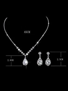 Vòng cổ mặt dây chuyền kim cương bạc có hoa tai - Bạc - Xem 4