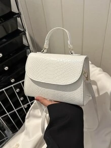Mini Square Bag Crocodile Embossed Top Handle - White - View 1
