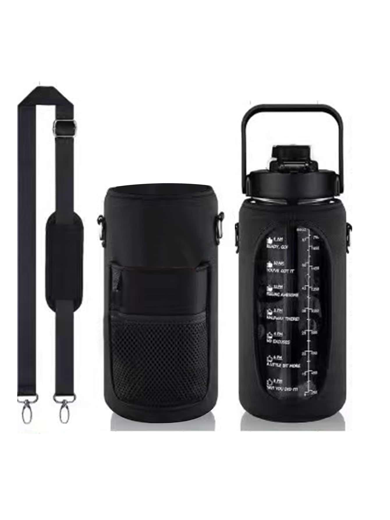 1PC 2000ML Vỏ Nước Màu Đen, Vỏ Chai Nước Thể Thao Bằng Vải Cho Ngoài Trời - màu đen - Xem 1