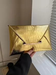 Crocodile Print, Snake Print, Solid Color, Minimalist, Fashionable, Casual PU Clutch, Envelope Bag, Fashionable Clutch Bags For Woman , New Year ,Wedding , Wedding - Gold - View 8