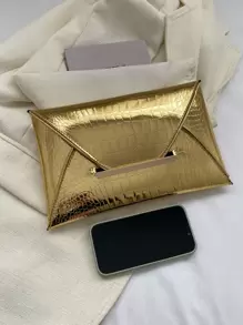 Crocodile Print, Snake Print, Solid Color, Minimalist, Fashionable, Casual PU Clutch, Envelope Bag, Fashionable Clutch Bags For Woman , New Year ,Wedding , Wedding - Gold - View 5