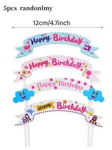 5/10/20pcs Randomly Assorted Happy Birthday Cake Toppers - Multicolor - View 4