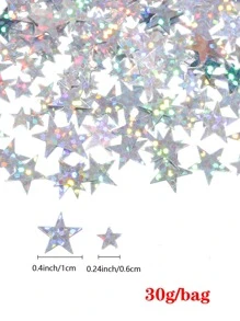 1pack Star Shaped Decorative Confetti, Plastic Sequin Shiny Star Throwing Confetti For Party,Christmas, Ramadan,Ramadan Decor,Eid Mubarak - Silver - View 5
