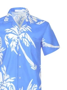 NITAGUT 男士熱帶圖案前排扣襯衫 - 藍色 - 查看 3