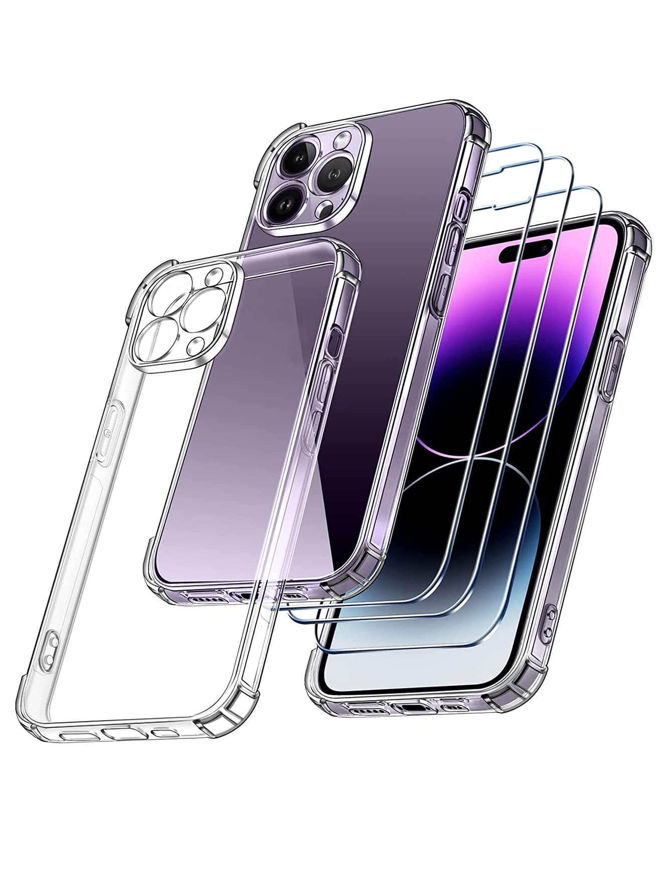 3入組強化玻璃高清手機保護膜和 1入組透明手機殼相容於 iPhone 15/15Pro/15Plus/15Promax - 無色 - 查看 1