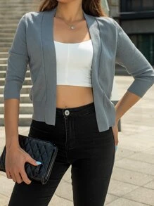 AAmilife 素色開門襟短款開衫 - 灰色 - 查看 7