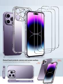 3入組強化玻璃高清手機保護膜和 1入組透明手機殼相容於 iPhone 15/15Pro/15Plus/15Promax - 無色 - 查看 6