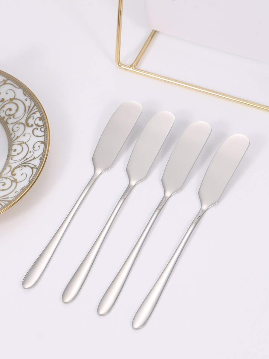 2/4/6件不锈钢黄油刀套装、果酱涂抹器、黄油卷发器、蛋糕装饰工具、融化黄油刷、奶酪切片器、奶油甜点刀、沙拉酱涂抹器 - 銀色 - 查看 1