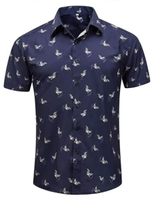 NITAGUT Áo sơ mi Nam Nút phía trước Thú vật Tất cả trên in Giải trí - Màu xanh hải quân - Xem 1