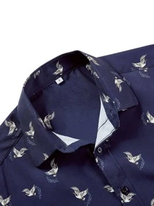 NITAGUT Áo sơ mi Nam Nút phía trước Thú vật Tất cả trên in Giải trí - Màu xanh hải quân - Xem 4