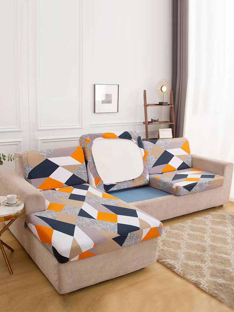 1pc wzór geometryczny rozciągliwa poszewka na poduszkę na sofę, nowoczesny kolorowy blok poszewka na poduszkę na sofę do domu