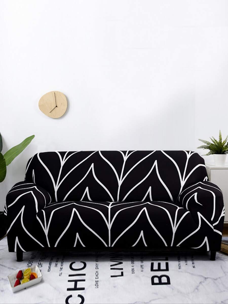 弹力印花沙发套，可机洗 - 客厅、卧室、办公室、所有季节的完美装饰 - 黑與白 - 查看 1