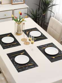 1 PC PVC Placemat, Thảm trải bàn hình chữ nhật họa tiết lá cho bàn ăn - Nhiều màu - Xem 3