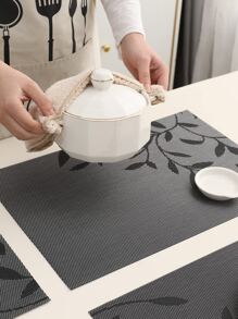 1 PC PVC Placemat, Thảm trải bàn hình chữ nhật họa tiết lá cho bàn ăn - Nhiều màu - Xem 6
