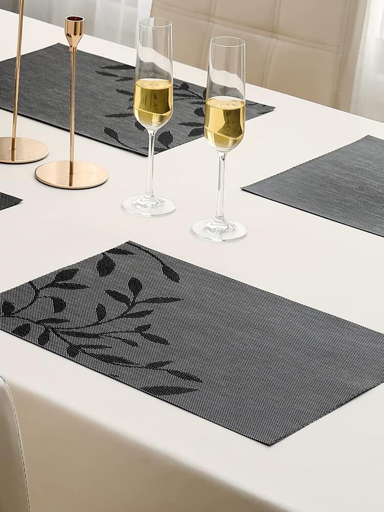 1 PC PVC Placemat, Thảm trải bàn hình chữ nhật họa tiết lá cho bàn ăn - Nhiều màu - Xem 7