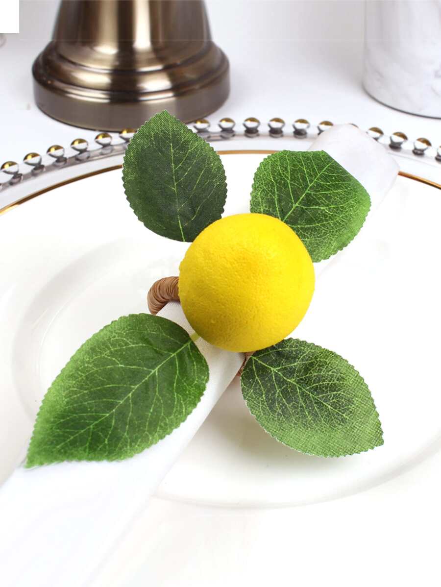 2pcs/set Plastic Napkin Ring, Creative Lemon Design Napkin Ring Holder For Dining Table - Orange - View 1