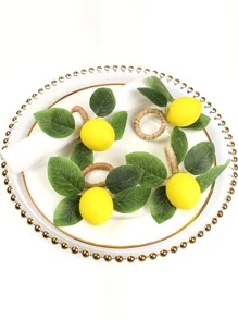 2pcs/set Plastic Napkin Ring, Creative Lemon Design Napkin Ring Holder For Dining Table - Orange - View 3