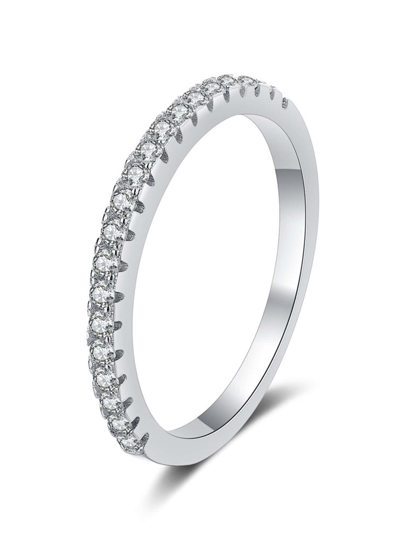 Cubic Zirconia Decor Silver Wedding Band Engagement Bridal Jewelry - Silver - View 1