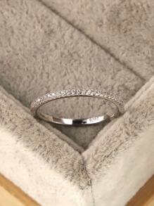 Cubic Zirconia Decor Silver Wedding Band Engagement Bridal Jewelry - Silver - View 2