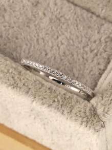 Cubic Zirconia Decor Silver Wedding Band Engagement Bridal Jewelry - Silver - View 3