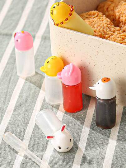 6入組可愛動物裝飾擠壓瓶廚房用便攜式迷你PP調味擠壓器