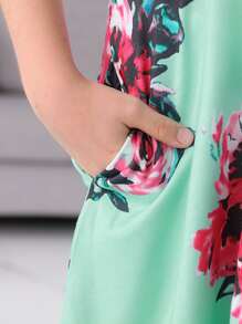 Đầm Gái Buộc lại Hoa Boho - Màu xanh Bạc hà - Xem 3