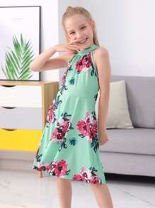 Đầm Gái Buộc lại Hoa Boho - Màu xanh Bạc hà - Xem 4
