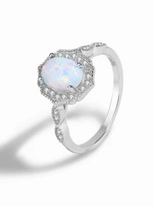 Nhẫn cưới bằng bạc trang trí bằng đá khối Zirconia - Bạc - Xem 1