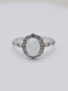 Nhẫn cưới bằng bạc trang trí bằng đá khối Zirconia - Bạc - Xem 2