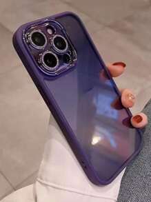 1pc Glitter Lens Protection Phone Case, Compatible With Apple 16, 15, 14, 13, 12, 11 Series, Pro, Max, Plus Models - Violet Purple - View 3