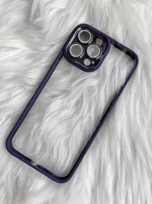 1pc Glitter Lens Protection Phone Case, Compatible With Apple 16, 15, 14, 13, 12, 11 Series, Pro, Max, Plus Models - Violet Purple - View 5