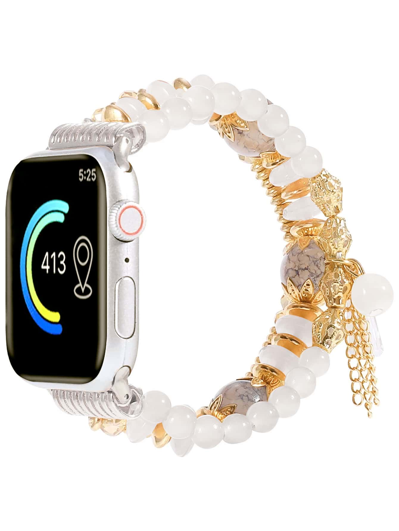 1入組鉑金串珠流蘇樹脂手鍊錶帶相容於最新 Apple Watch，Ultra 2/1，Se 9/8/7/6/5/4/3/2/1，尺寸 38/40/41/42/44/ 45 /49mm，防水耐磨 - 彩色 - 查看 1