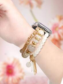 1入組鉑金串珠流蘇樹脂手鍊錶帶相容於最新 Apple Watch，Ultra 2/1，Se 9/8/7/6/5/4/3/2/1，尺寸 38/40/41/42/44/ 45 /49mm，防水耐磨 - 彩色 - 查看 2