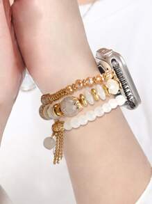 1入組鉑金串珠流蘇樹脂手鍊錶帶相容於最新 Apple Watch，Ultra 2/1，Se 9/8/7/6/5/4/3/2/1，尺寸 38/40/41/42/44/ 45 /49mm，防水耐磨 - 彩色 - 查看 3