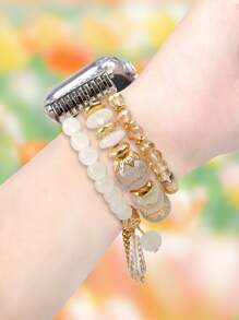 1入組鉑金串珠流蘇樹脂手鍊錶帶相容於最新 Apple Watch，Ultra 2/1，Se 9/8/7/6/5/4/3/2/1，尺寸 38/40/41/42/44/ 45 /49mm，防水耐磨 - 彩色 - 查看 4