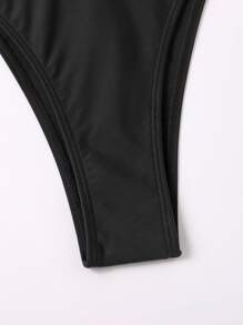 SHEIN Swim 夏日沙灘純色增壓比基尼套裝 - 黑色 - 查看 3