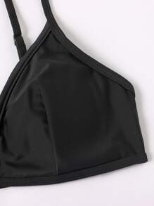 SHEIN Swim 夏日沙灘純色增壓比基尼套裝 - 黑色 - 查看 4