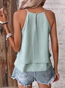 SHEIN Frenchy Áo khoác và áo lót dành cho xe tăng nữ Tương phản ren phân lớp màu trơn Giải trí - Màu xanh Bạc hà - Xem 2