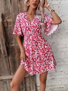 SHEIN Frenchy Đầm Trọn gói Hoa Tất cả trên in Boho - Hồng - Xem 5