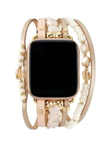 1入組串珠PU皮革錶帶適用於Apple Watch - 金色 - 查看 1