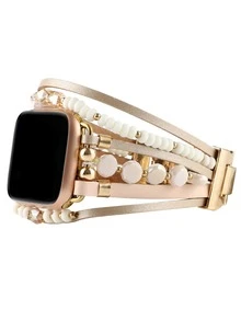 1入組串珠PU皮革錶帶適用於Apple Watch - 金色 - 查看 3