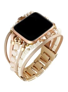 1入組串珠PU皮革錶帶適用於Apple Watch - 金色 - 查看 4